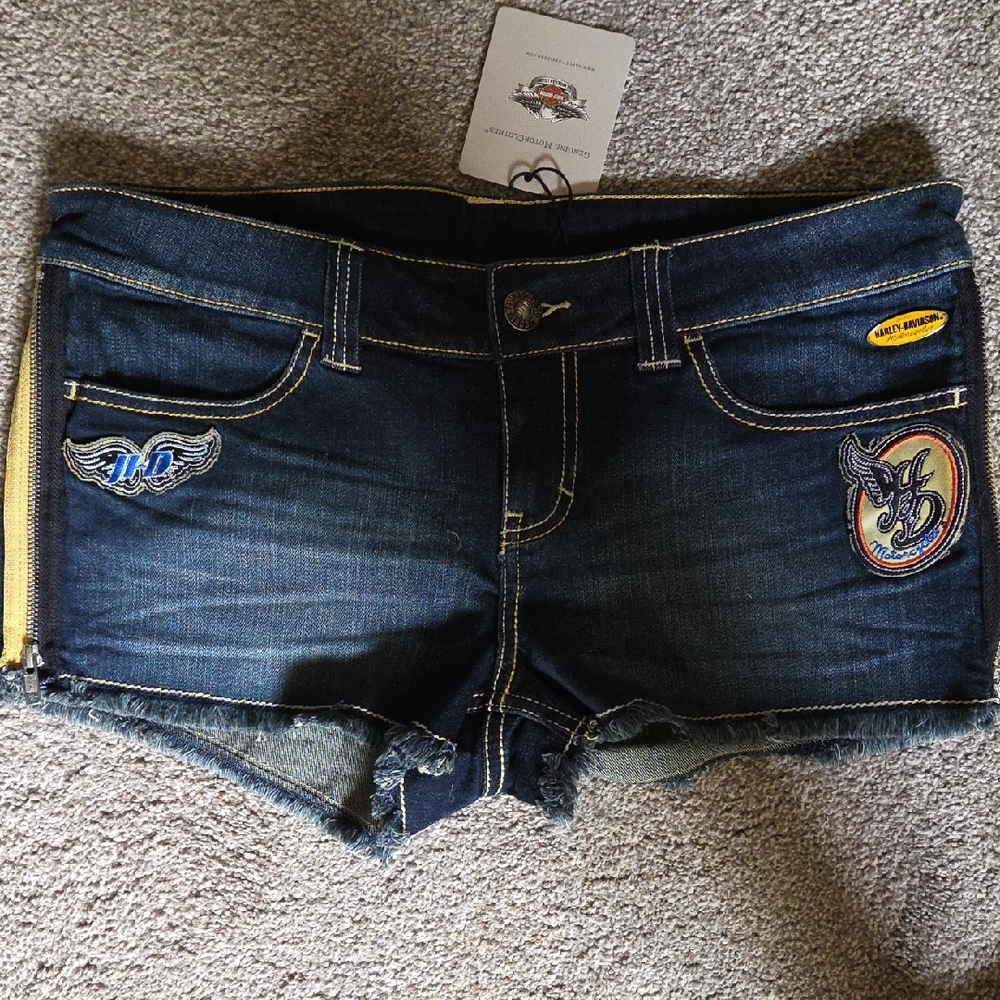 Harley davidson Dark Blue Jean Shorts with Embroidery